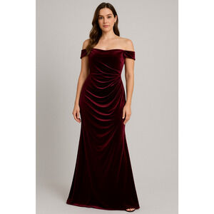Blush Mark Sweet Thing Velvet Maxi Dress Womens Large Cabernet Red Formal Gown